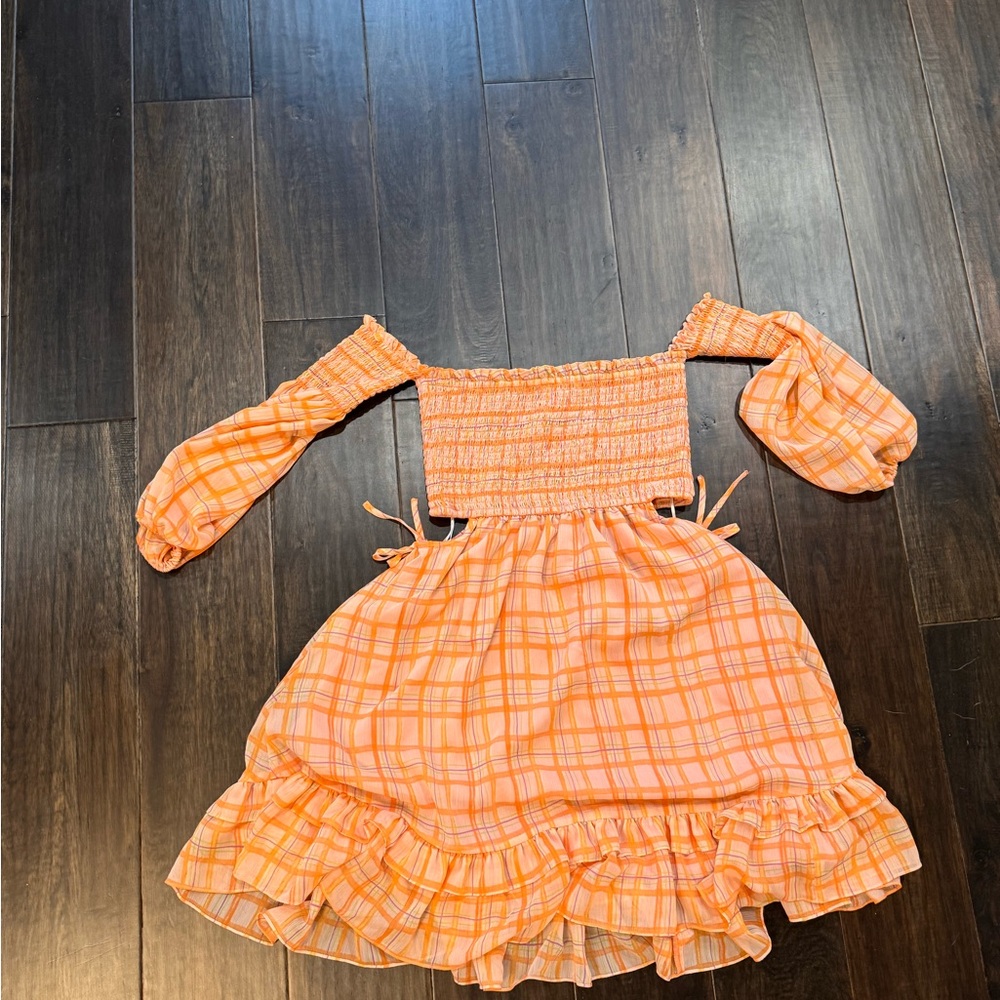 Orange Plaid Off-Shoulder Dress
